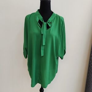 Chic Green Blouse with Tie Neck
